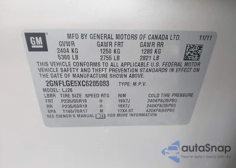 2012 Chevrolet Equinox Ltz from USA, damaged, VIN 2GNFLGE5XC6205083